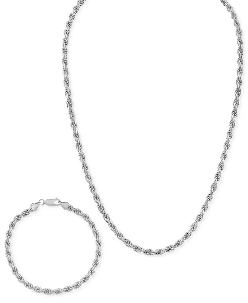2-Pc. Set 22" Rope Link Chain Necklace & Matching Bracelet, Created for Macy'S